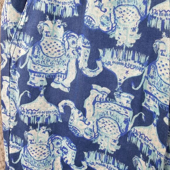 Lilly Pulitzer Women's Blue Elephant Print linen bootcut Pants Size S - Picture 2 of 16